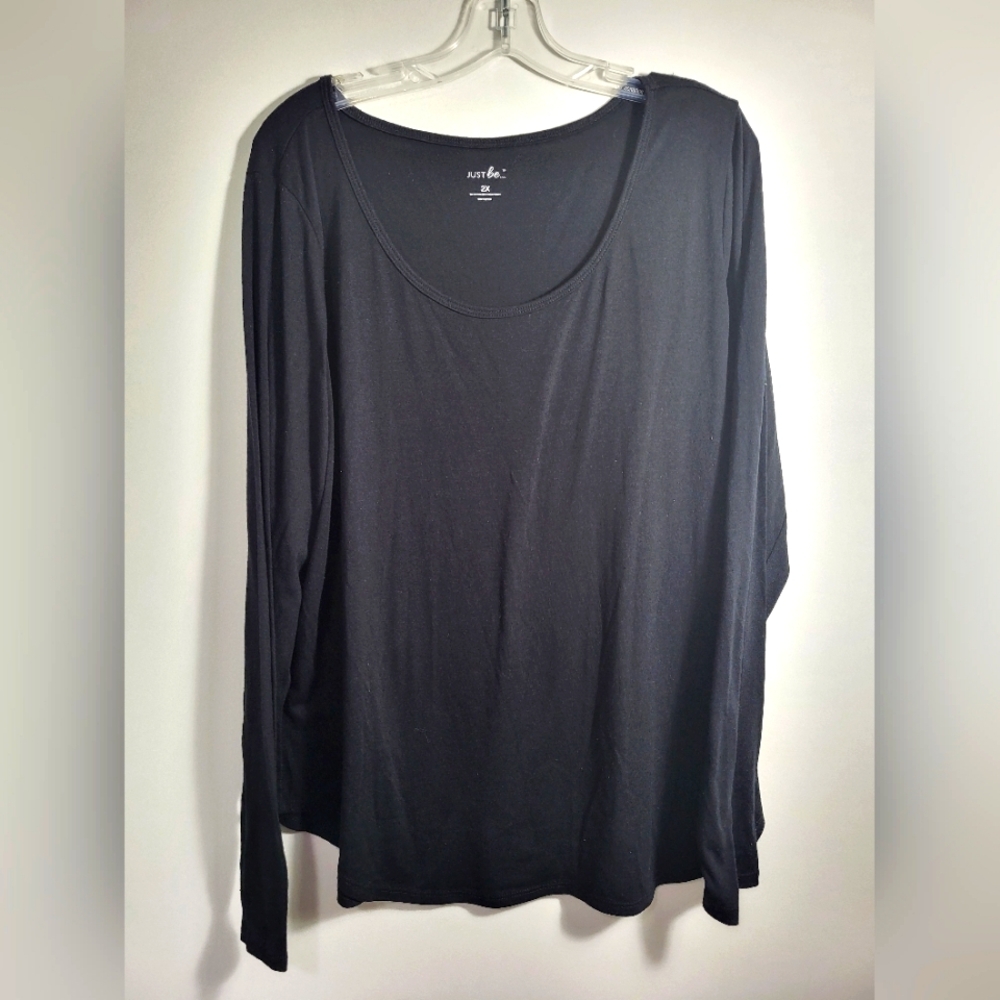 Just Be black long sleeve curved hem tunic women's 2X  #1954